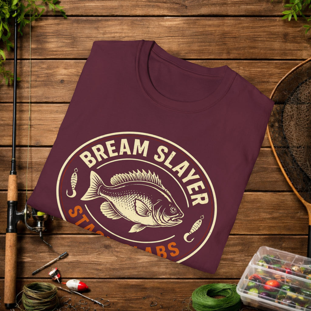 Bream Slayer Shirt – Stack Slabs Fishing Tee – Panfish Angler Badge Shirt – Crappie & Bluegill Fishing Shirt