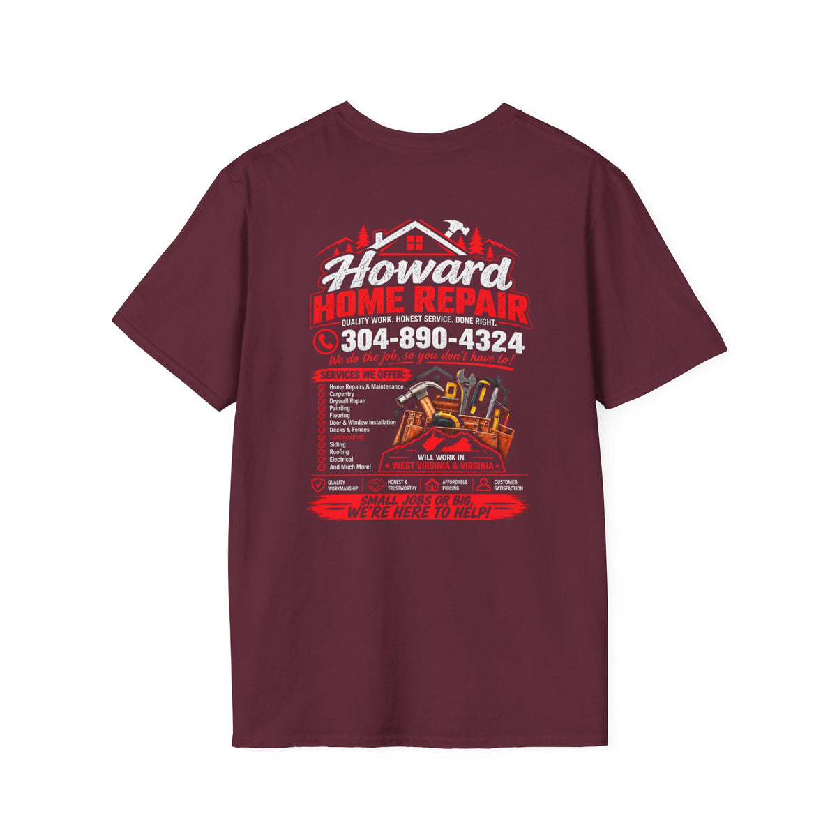 Home Repair T-Shirt — Howard Home Repair Crew Tee with Phone Number