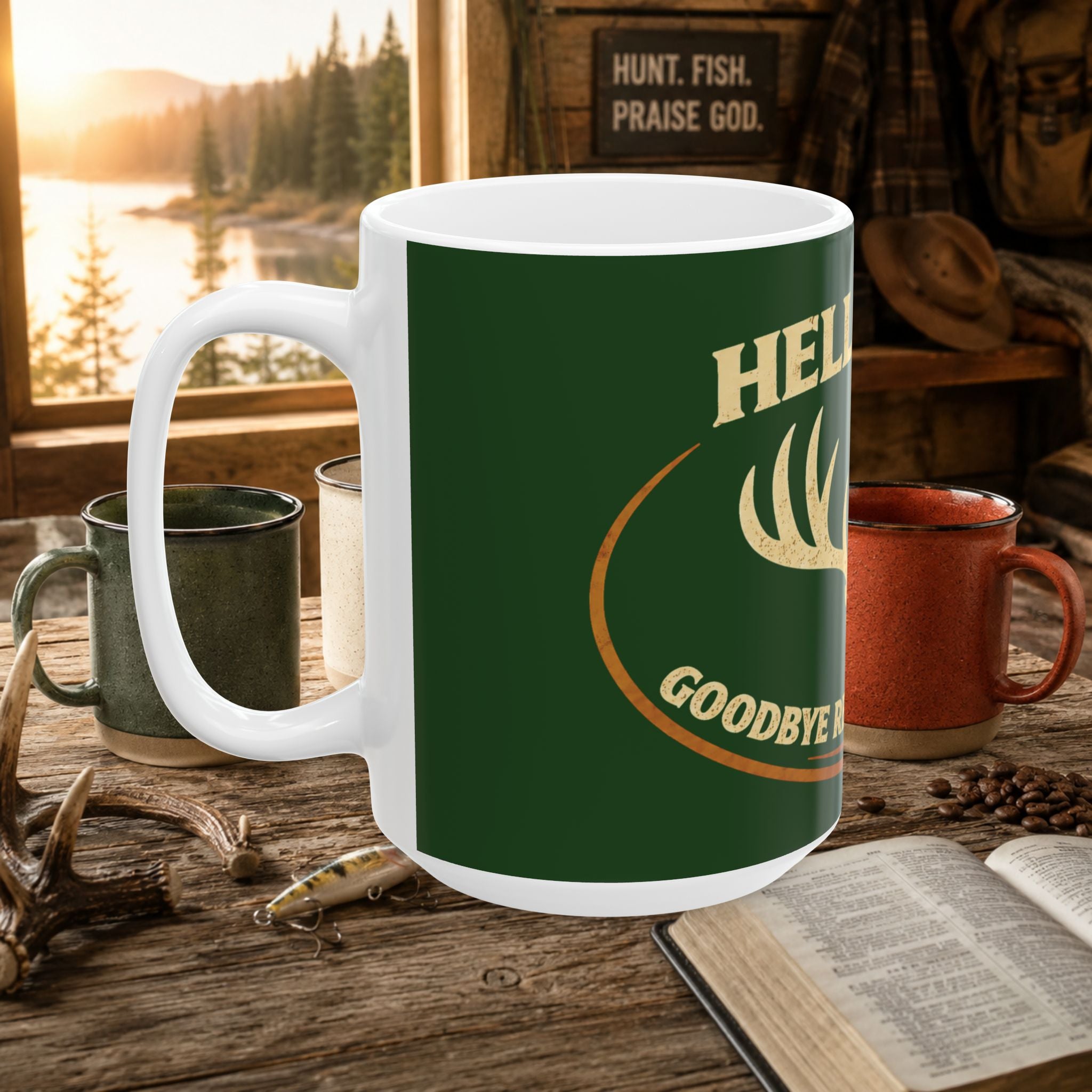 Hello Fall Deer Antlers Mug — Goodbye Responsibility | Hunting Coffee Cup