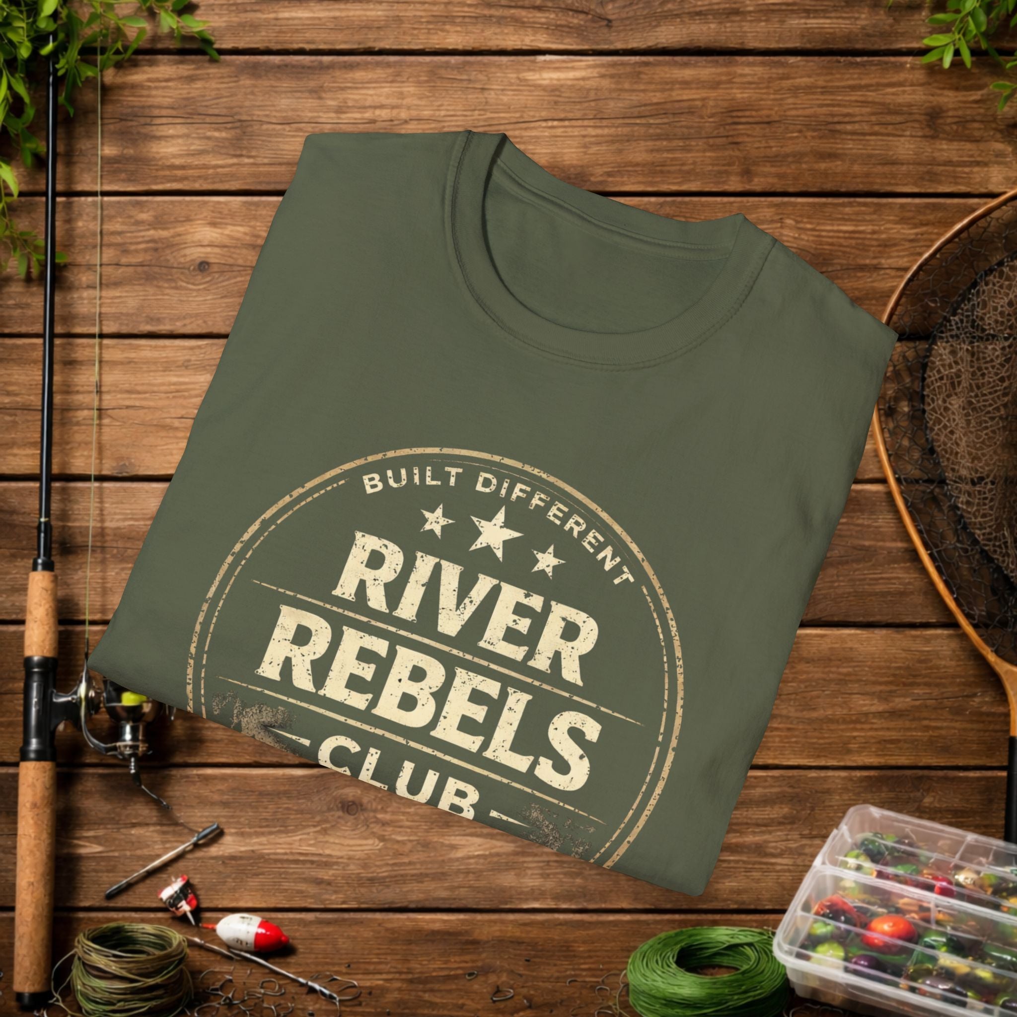 River Rebels Club Shirt – Built Different Fishing Tee – Earn Your Catch Outdoor Shirt – Rustic River Life Apparel