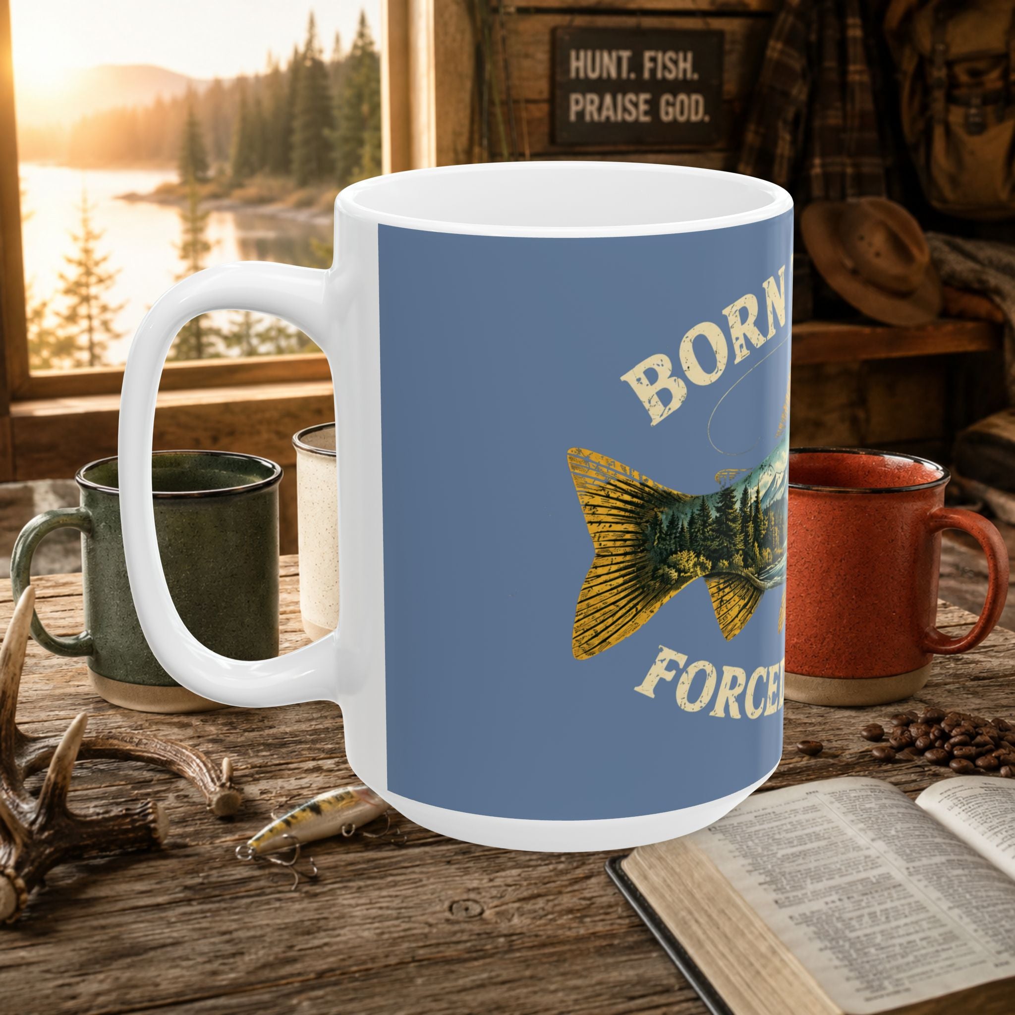 Born to Drift, Forced to Work Fishing Ceramic Mug – Fly Fishing Gift | 11oz & 15oz