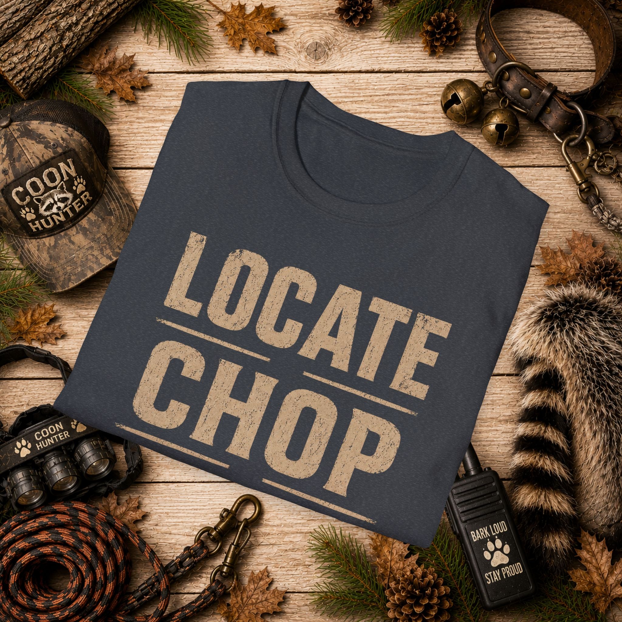 Locate Chop Tree Coon Hunting T-Shirt | Vintage Houndsman Graphic Tee | Wild Wonderful Wear