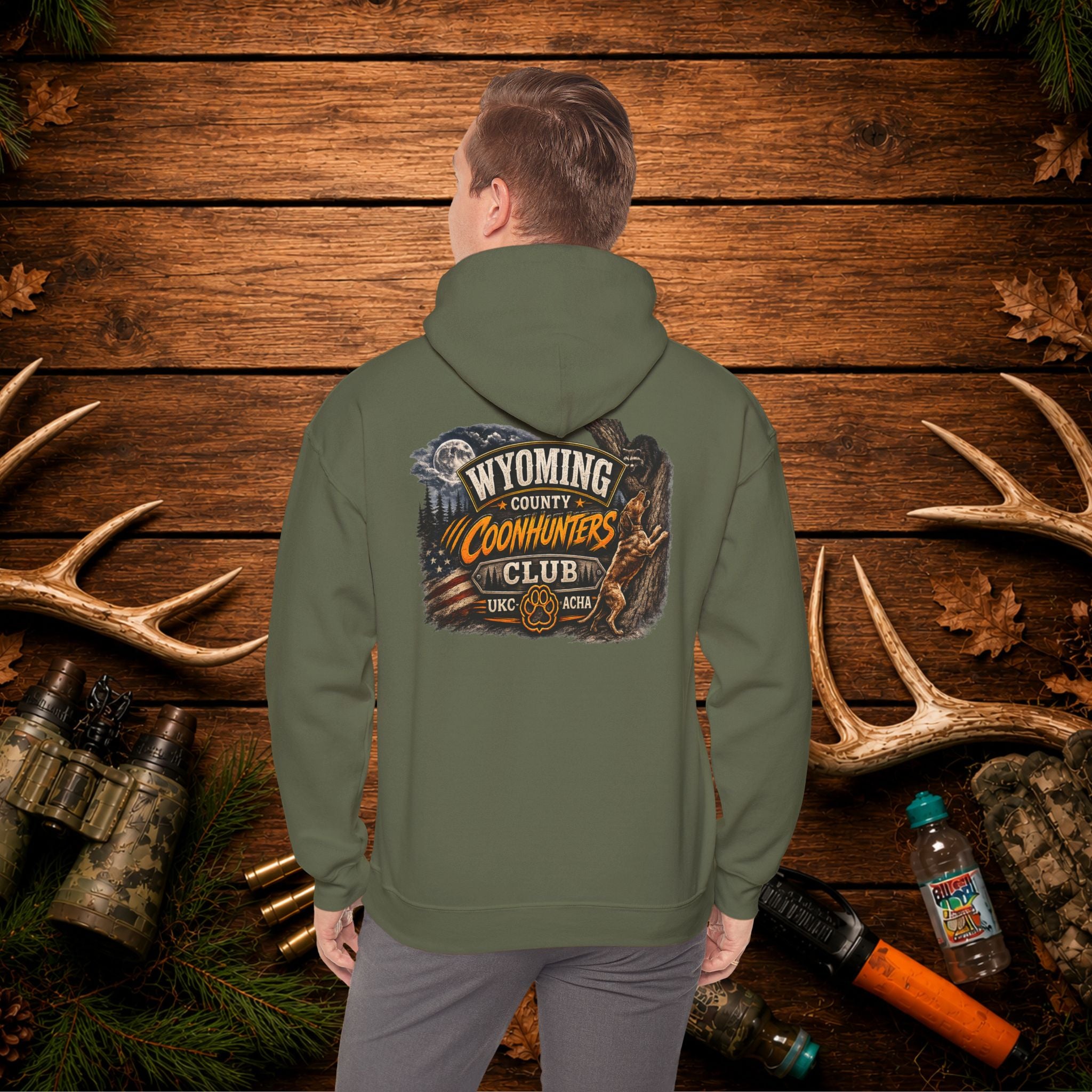 Coonhunters Club Hoodie — Wyoming County Retro Hunting Graphic