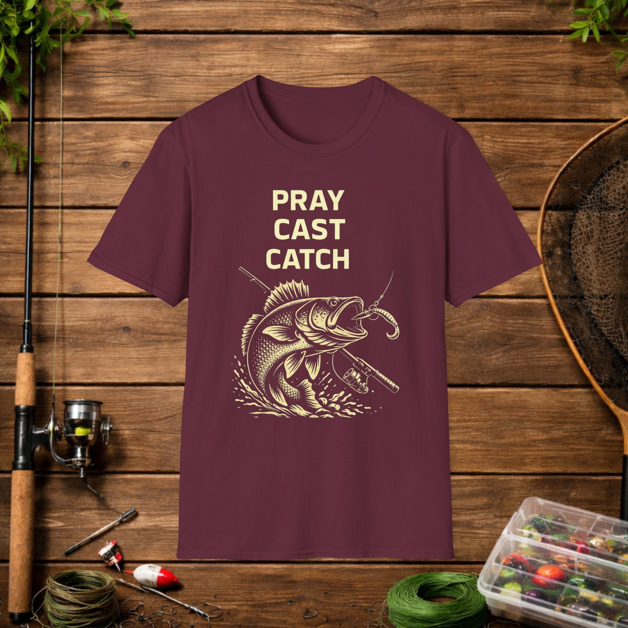 Pray Cast Catch Fishing T-Shirt – Bass Angler Graphic Tee