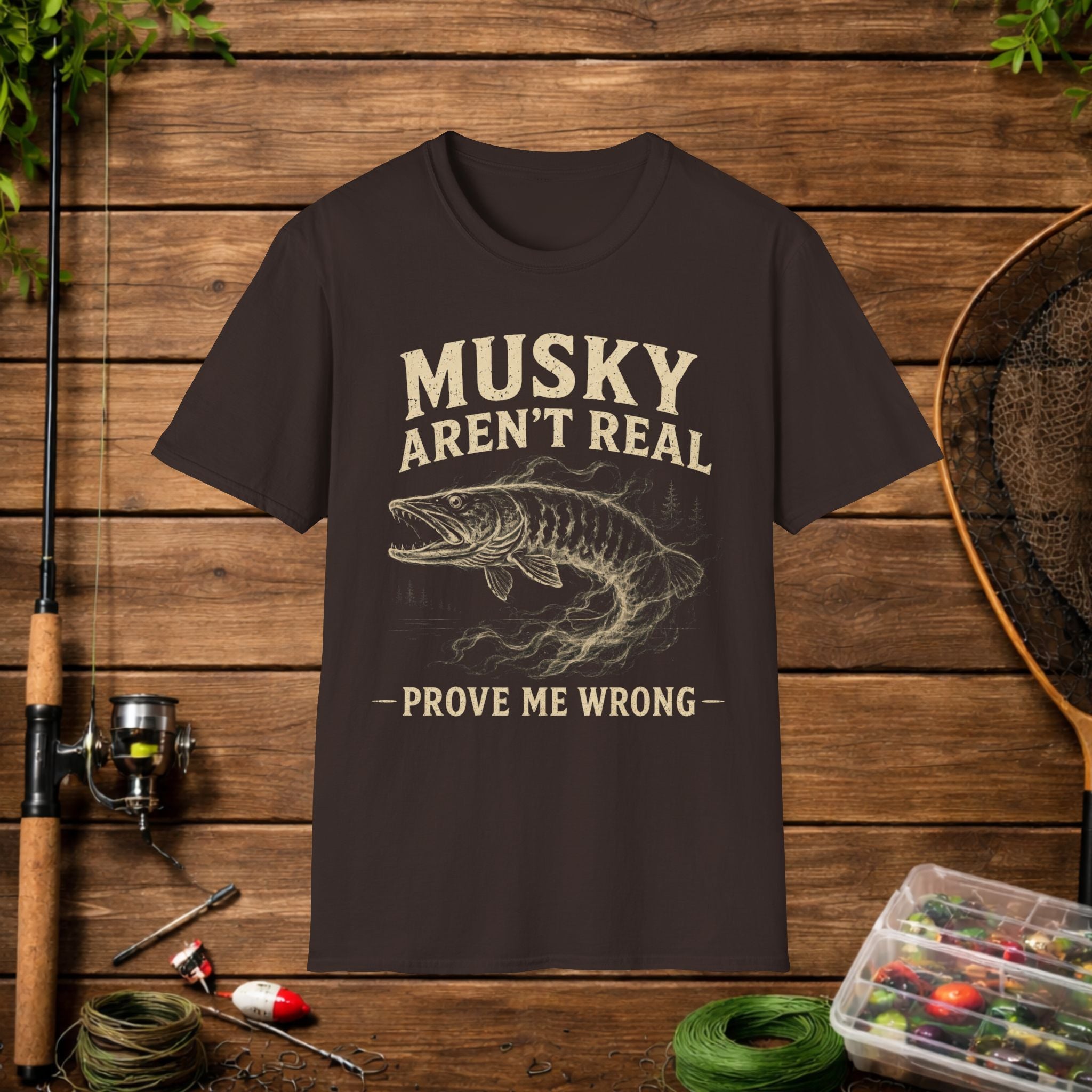 Musky Aren't Real T‑Shirt – Funny Muskie Fishing Shirt, 'Prove Me Wrong' Angler Tee