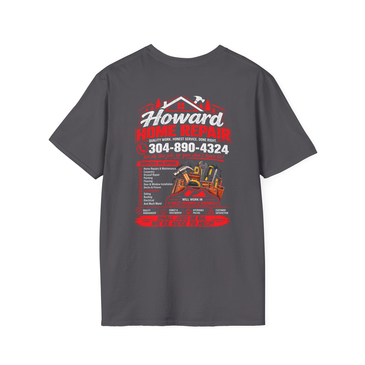 Home Repair T-Shirt — Howard Home Repair Crew Tee with Phone Number