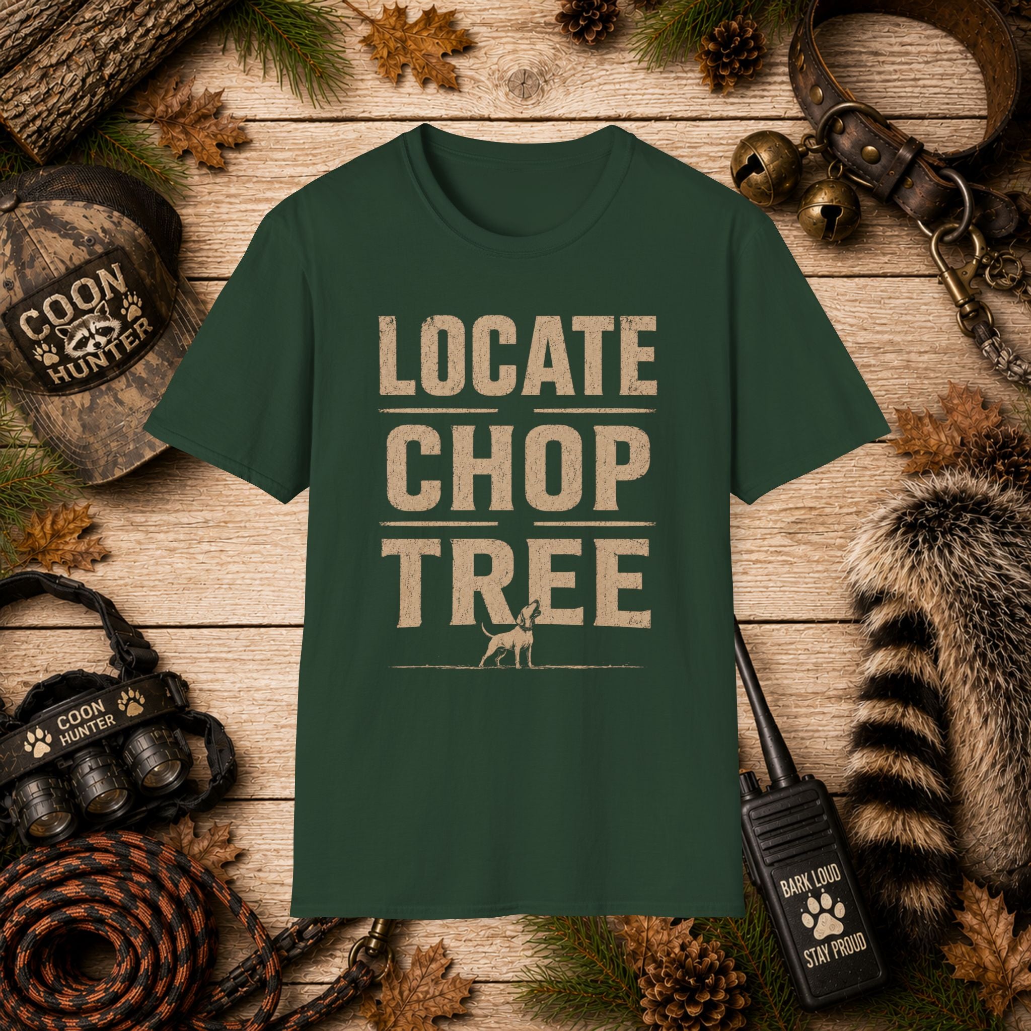 Locate Chop Tree Coon Hunting T-Shirt | Vintage Houndsman Graphic Tee | Wild Wonderful Wear