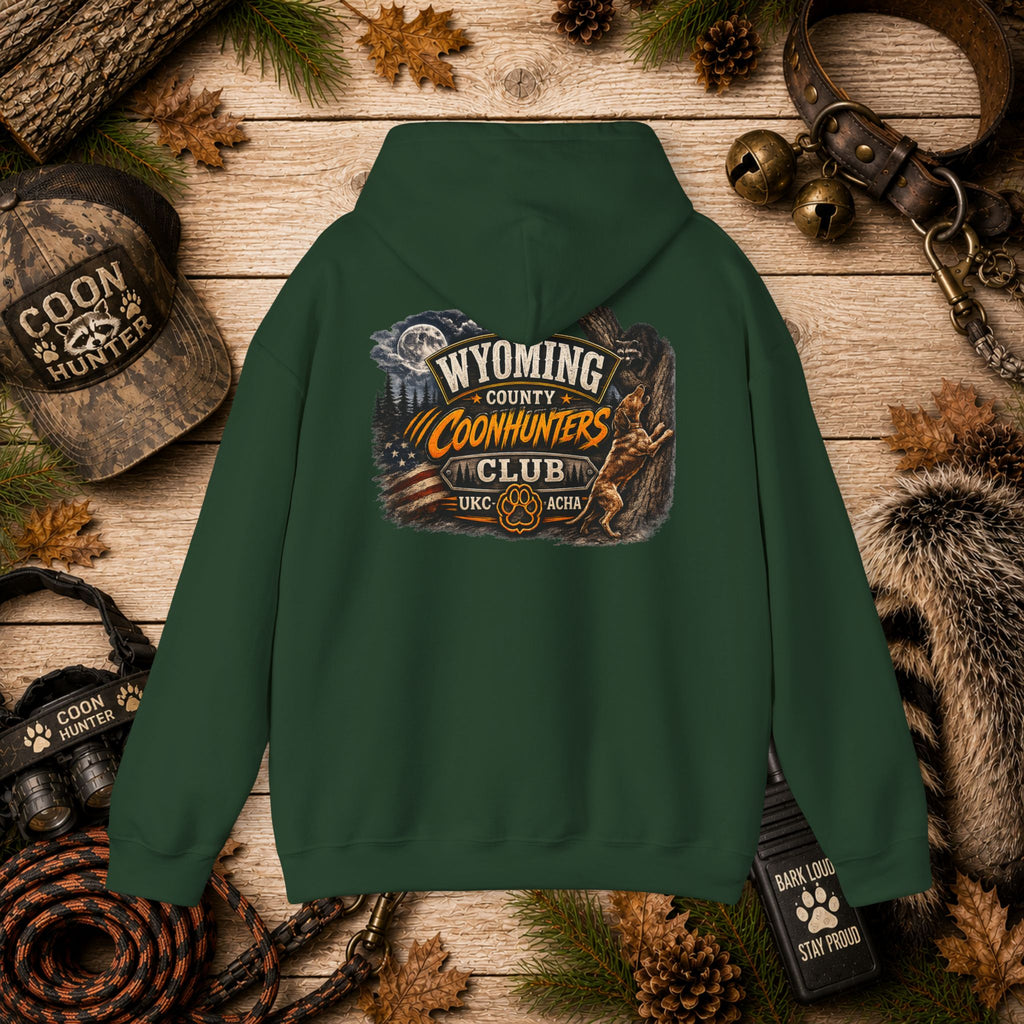 Wyoming Coonhunters Club Hoodie – Dual print badge front/banner back