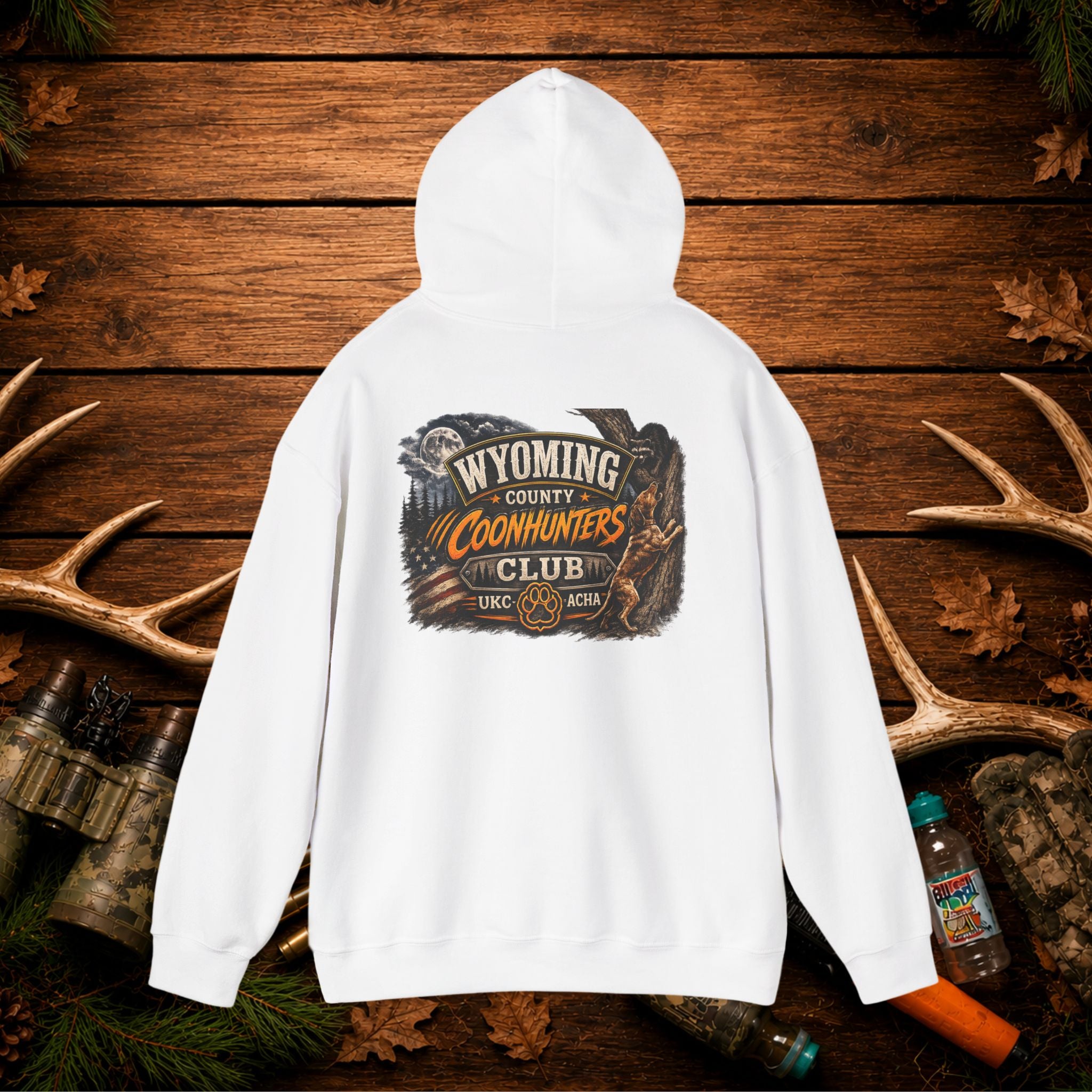 Coonhunters Club Hoodie — Wyoming County Retro Hunting Graphic