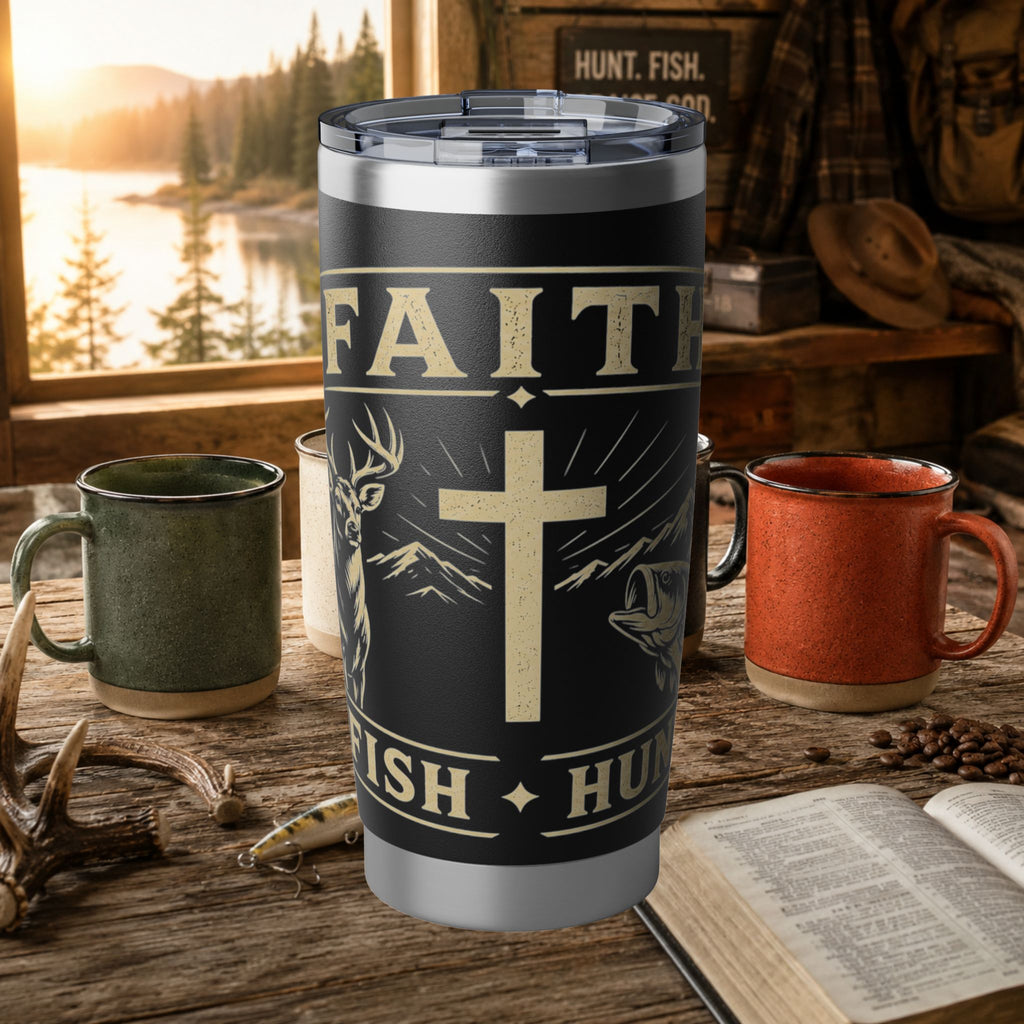 Faith Hunt Fish Vagabond 20oz Tumbler — Religious Hunting & Fishing Insulated Travel Mug
