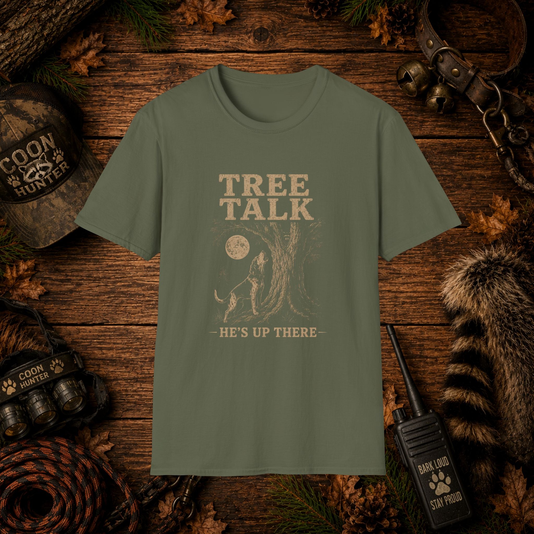 Tree Talk Coon Hunting T-Shirt | "He's Up There" Houndsman Tee | Wild Wonderful Wear