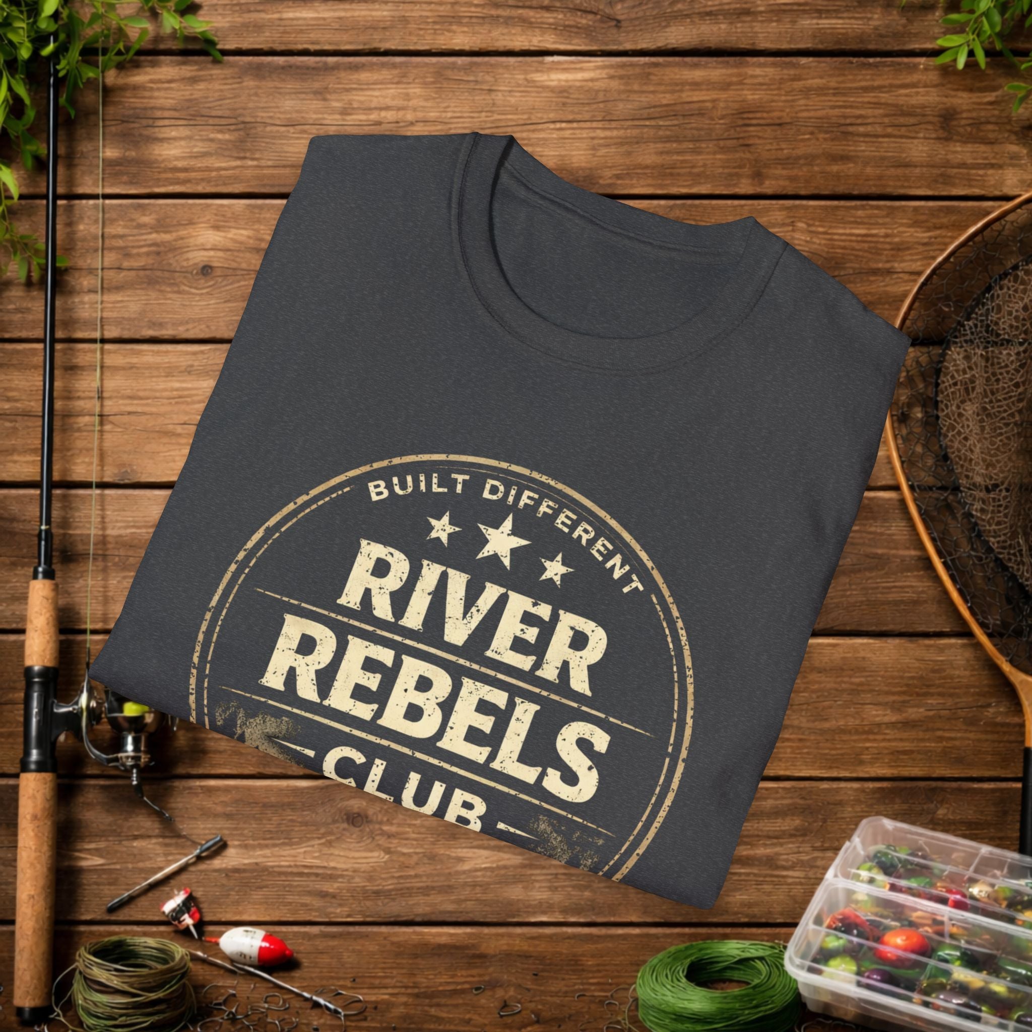 River Rebels Club Shirt – Built Different Fishing Tee – Earn Your Catch Outdoor Shirt – Rustic River Life Apparel