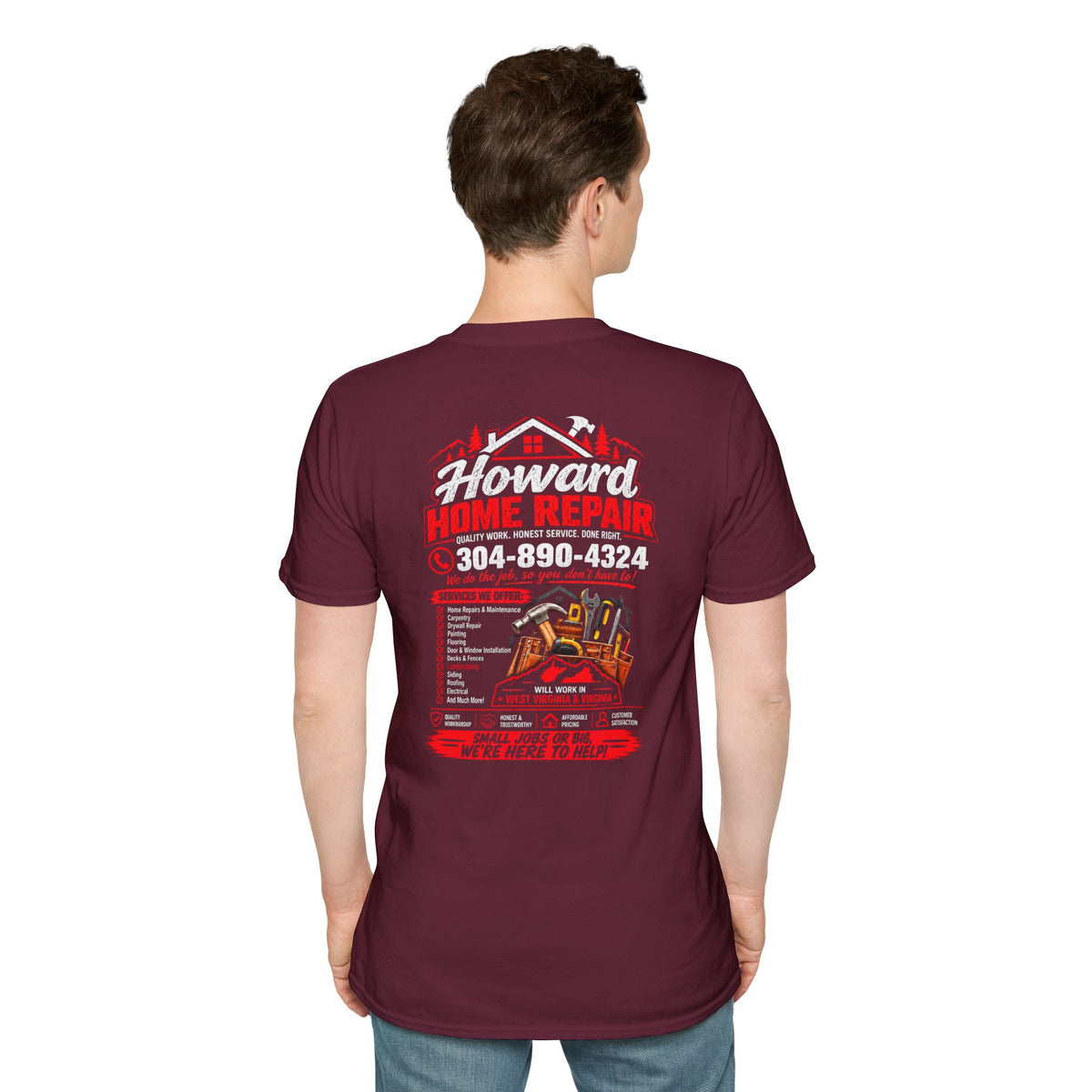 Home Repair T-Shirt — Howard Home Repair Crew Tee with Phone Number