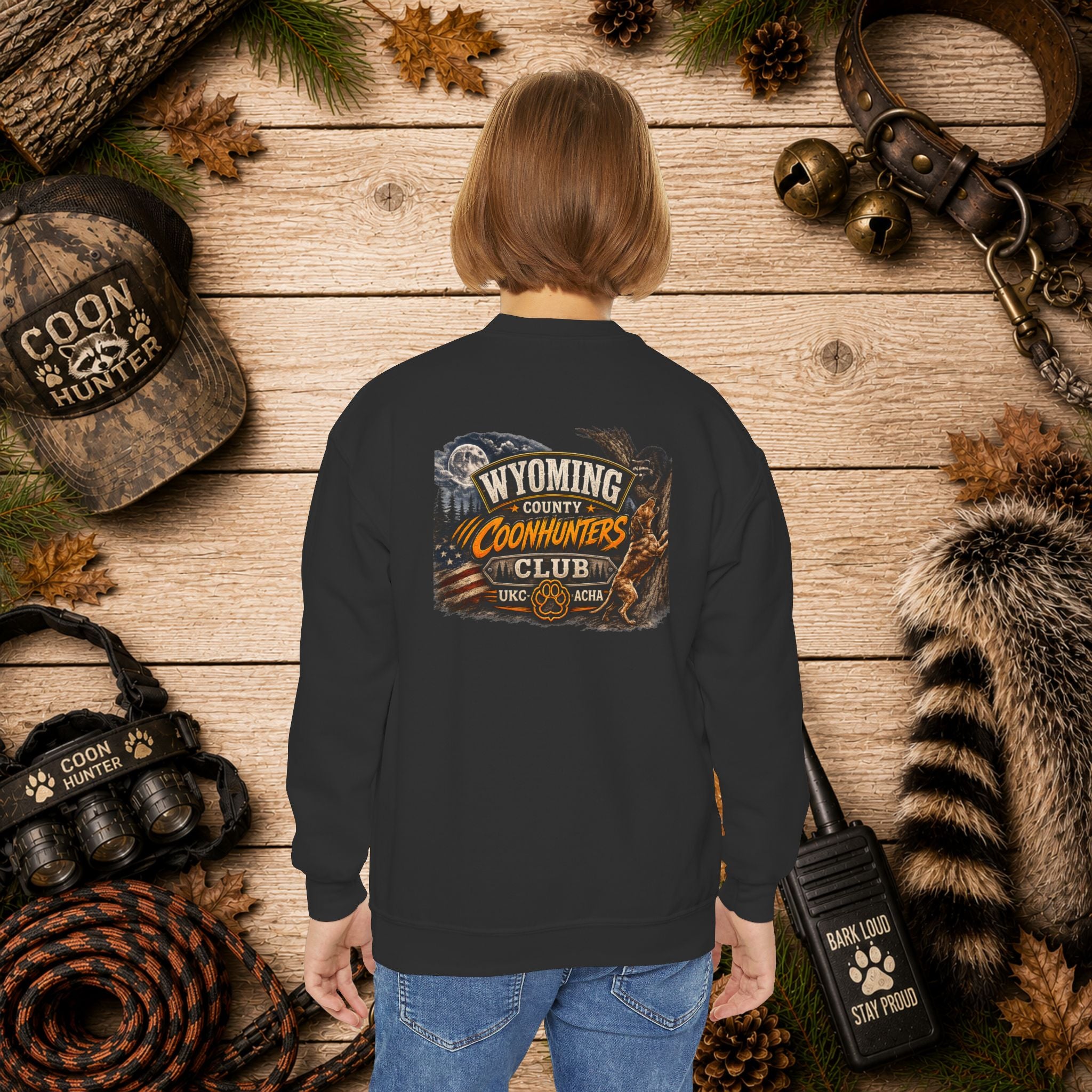 Youth Crewneck Sweatshirt — Wyoming County Coonhunters Club Graphic Pullover