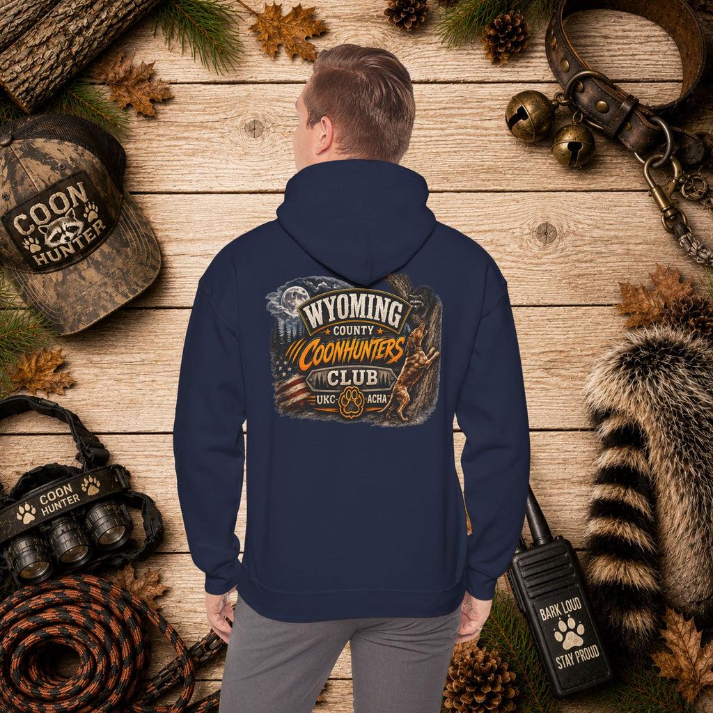 Wyoming Coonhunters Club Hoodie – Dual print badge front/banner back