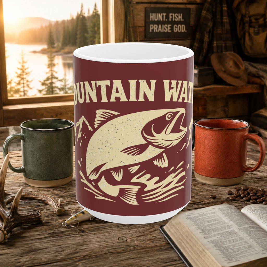 Mountain Water Vintage Trout Fishing Ceramic Mug – Angler Coffee Cup | Gift for Fishermen | 11oz & 15oz