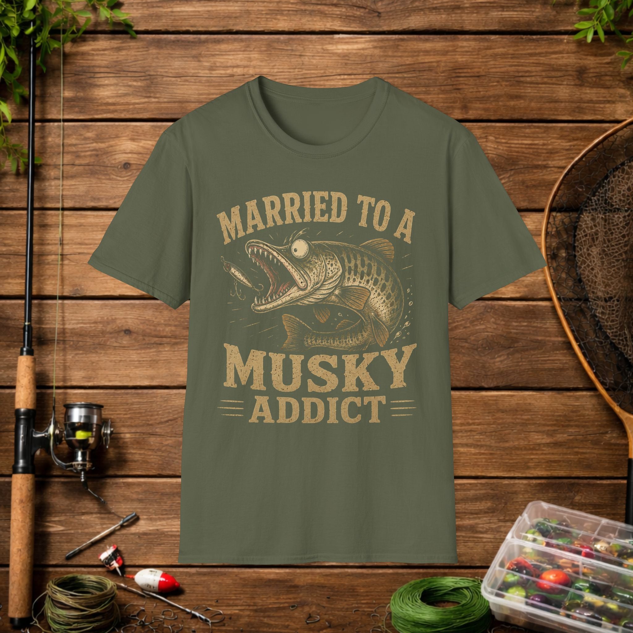 Married to a Musky Addict T-Shirt — Funny Fishing Gift for Muskie Lovers