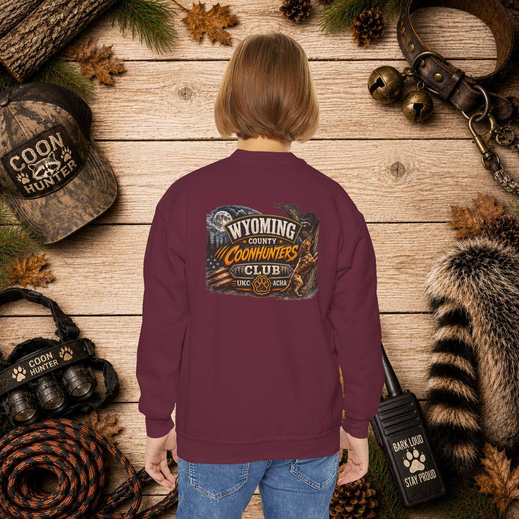 Youth Crewneck Sweatshirt — Wyoming County Coonhunters Club Graphic Pullover