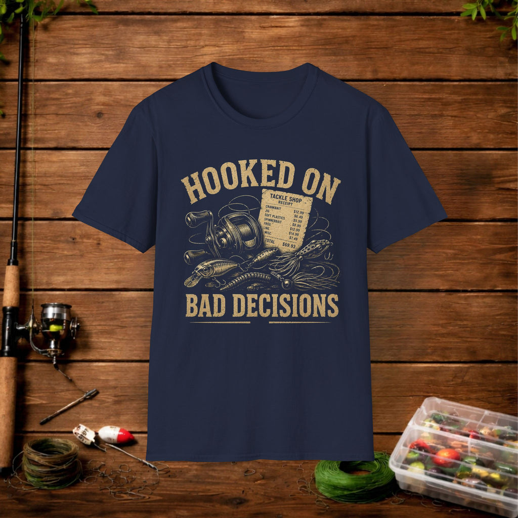 Hooked On Bad Decisions T‑Shirt — Funny Fishing Graphic Tee for Anglers & Outdoors