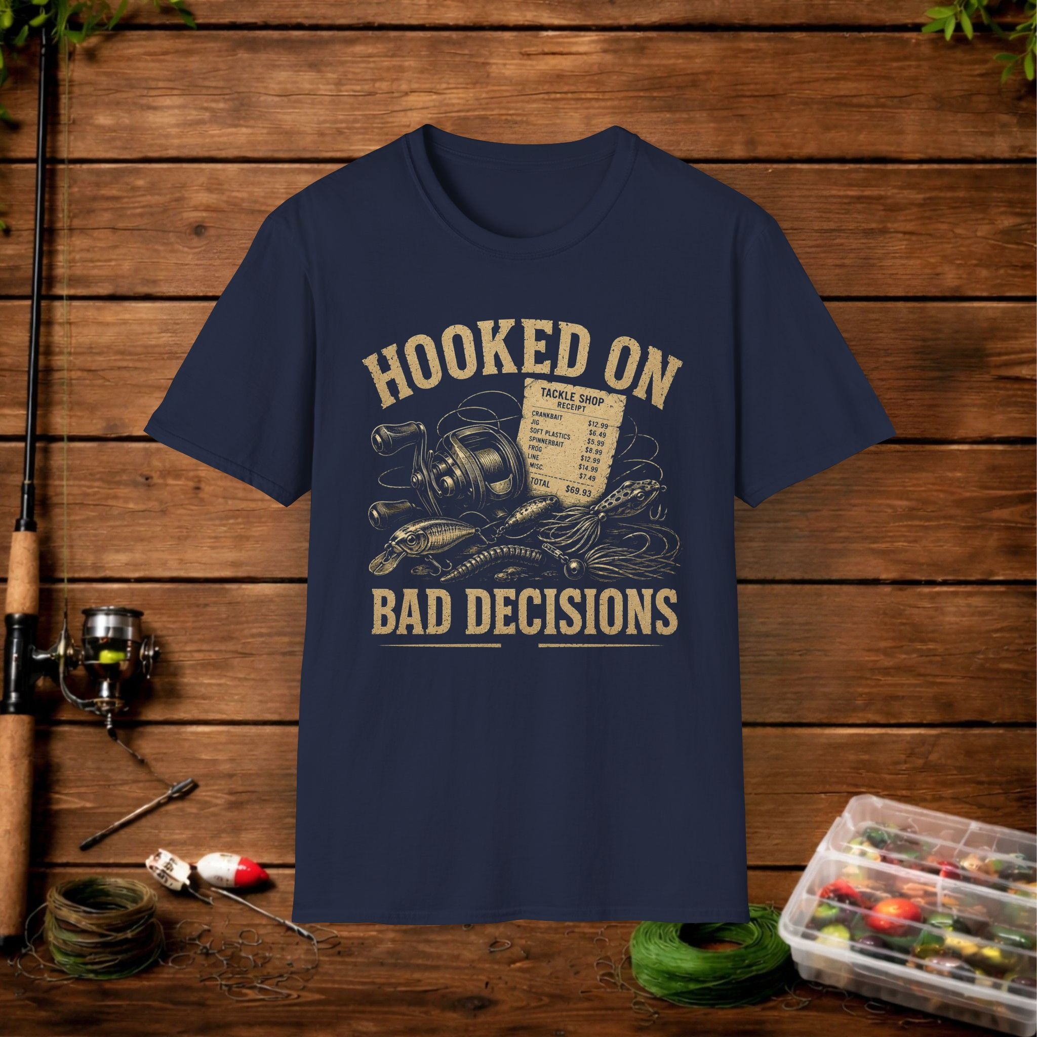 Hooked On Bad Decisions T‑Shirt — Funny Fishing Graphic Tee for Anglers & Outdoors