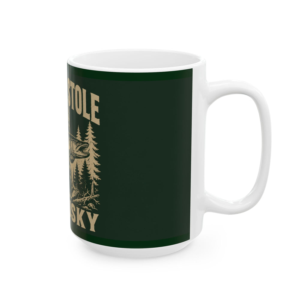 Bigfoot Stole My Musky Ceramic Mug — Funny Fishing Coffee Cup for Anglers