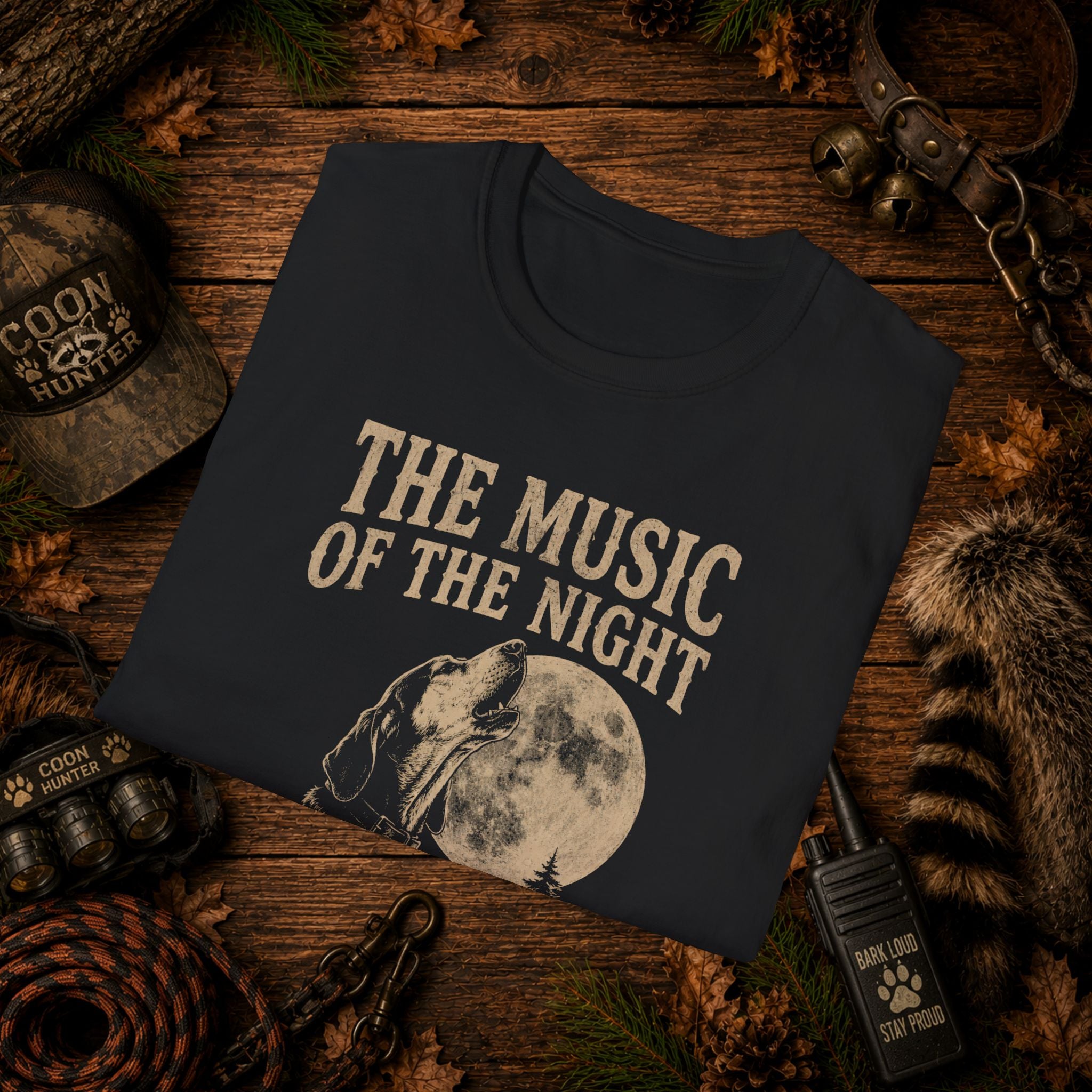 The Music of the Night T-Shirt | Vintage Coon Hound Moon Graphic Tee | Wild Wonderful Wear