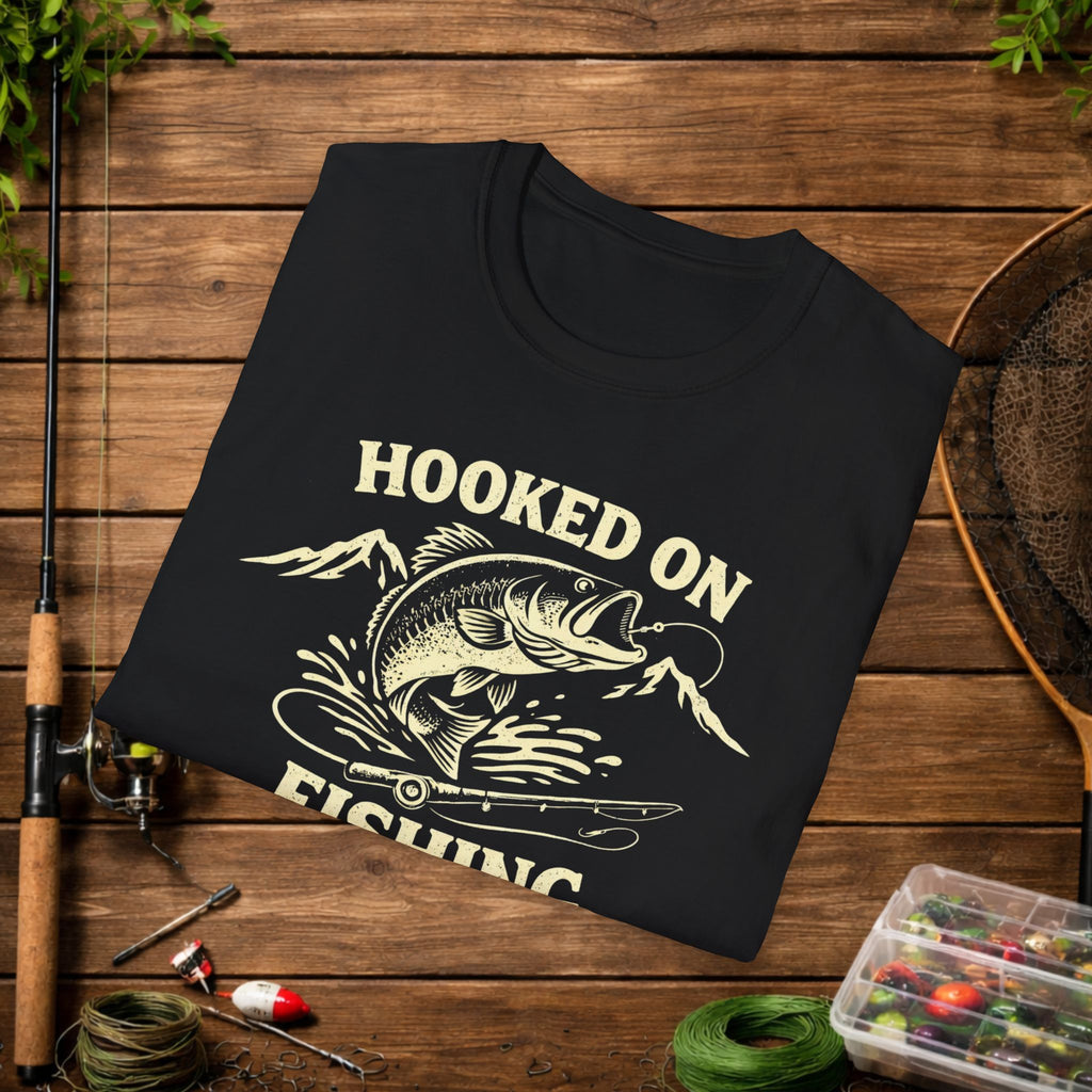 Hooked on Fishing Shirt – Bass Fishing T-Shirt – Funny Angler Tee – Largemouth Bass Fisherman Gift – Lake Fishing Shirt