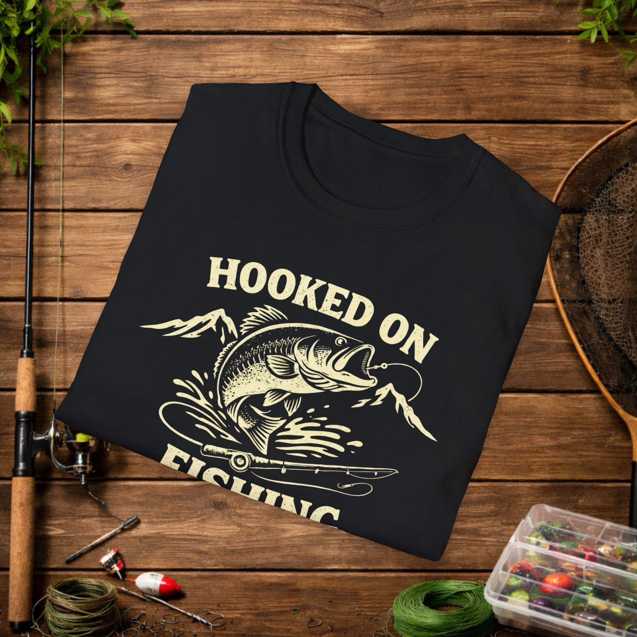 Hooked on Fishing Shirt – Bass Fishing T-Shirt – Funny Angler Tee – Largemouth Bass Fisherman Gift – Lake Fishing Shirt