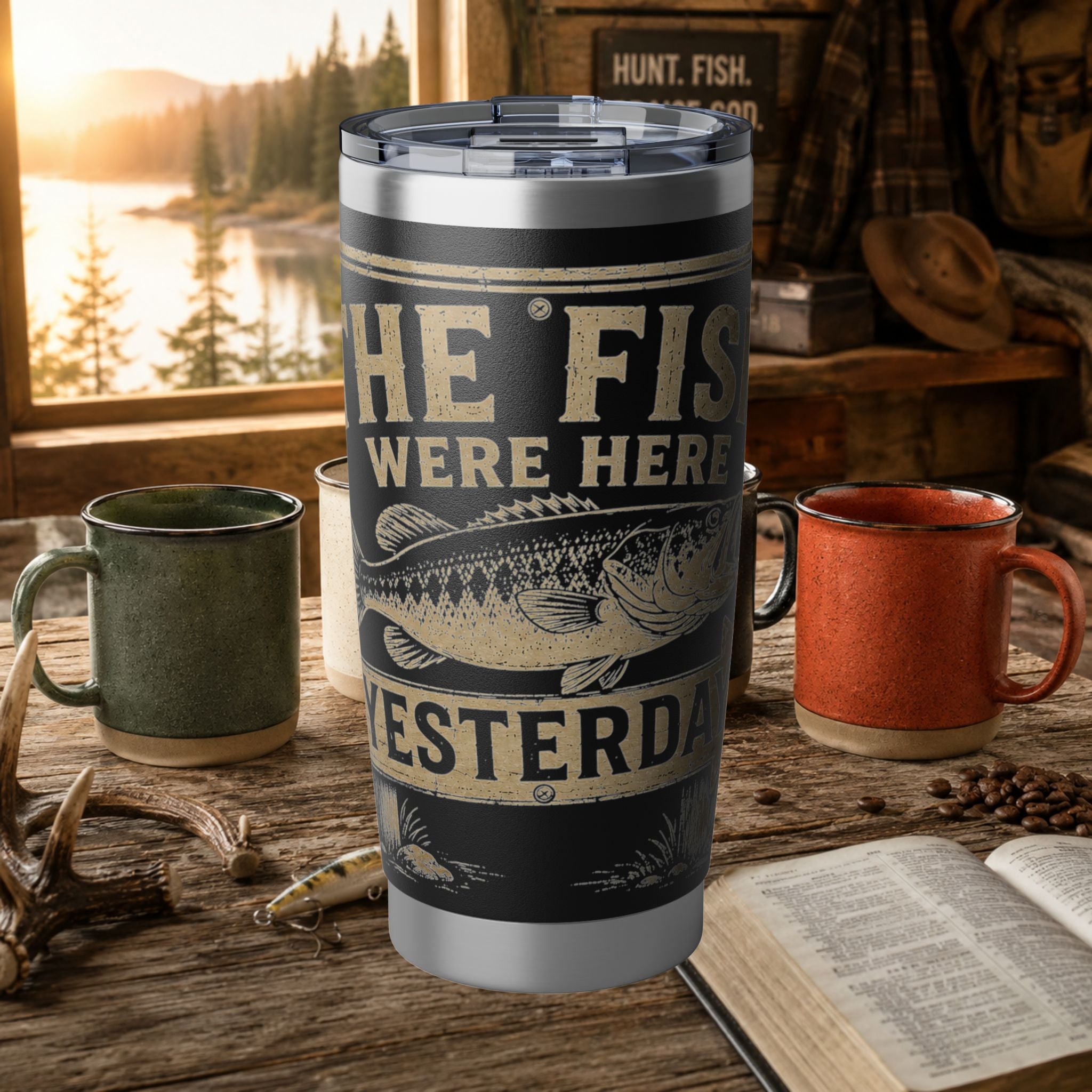 Fishing Tumbler – "The Fish Were Here Yesterday" 20oz Insulated Travel Cup