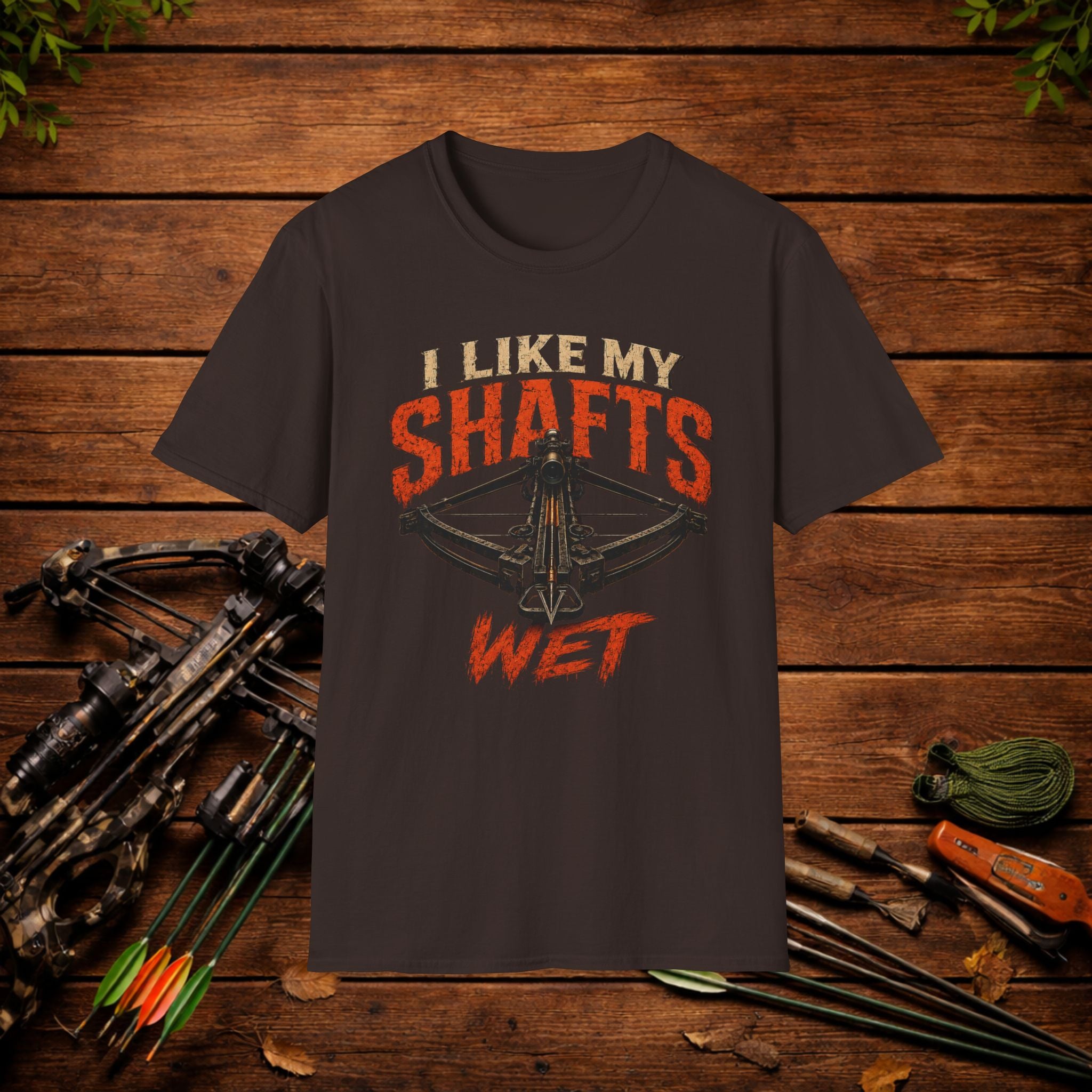 Graphic T-Shirt — "I Like My Shafts Wet" Crossbow Hunting Tee