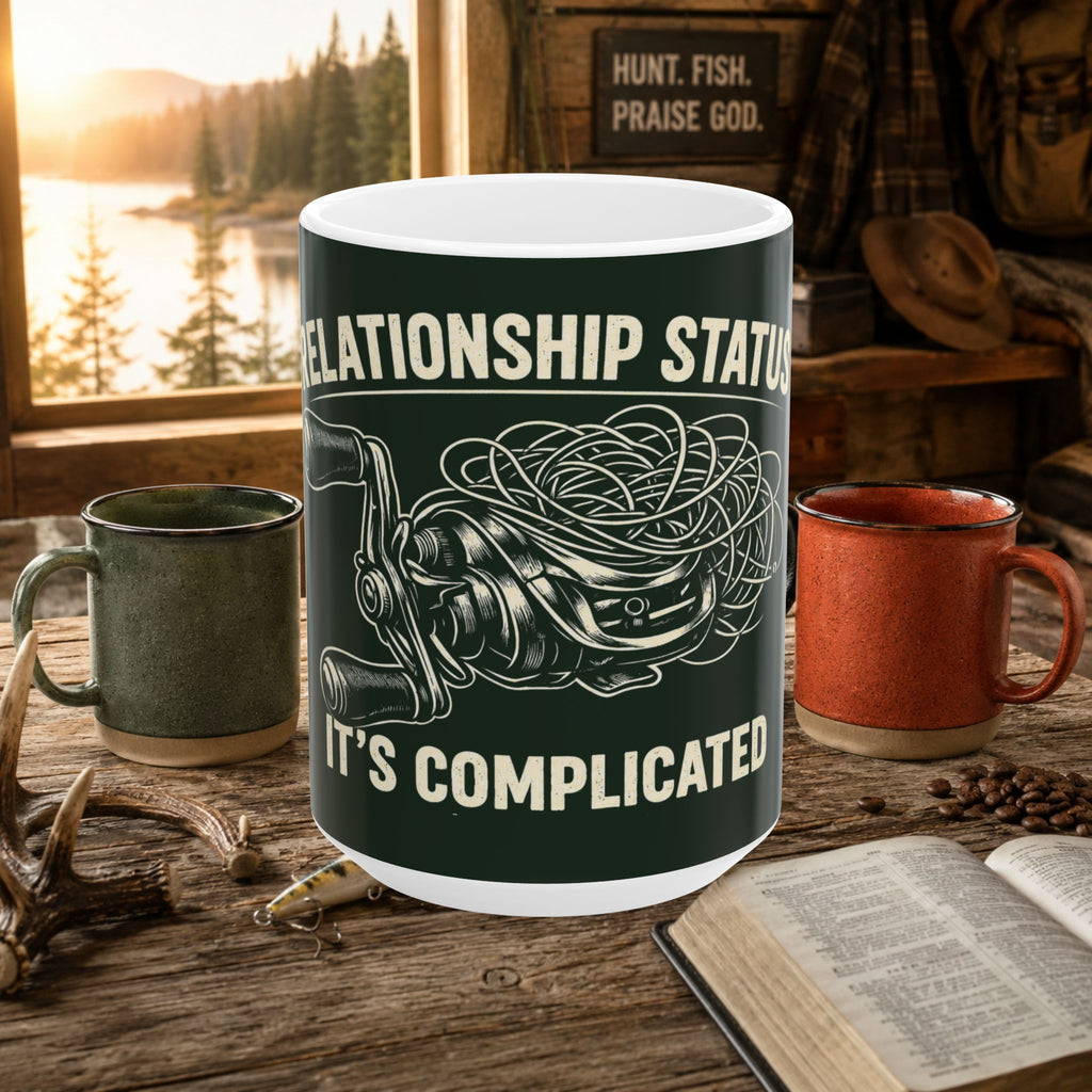 Fishing Mug - "Relationship Status: It’s Complicated" Ceramic Coffee Cup (11oz/15oz)