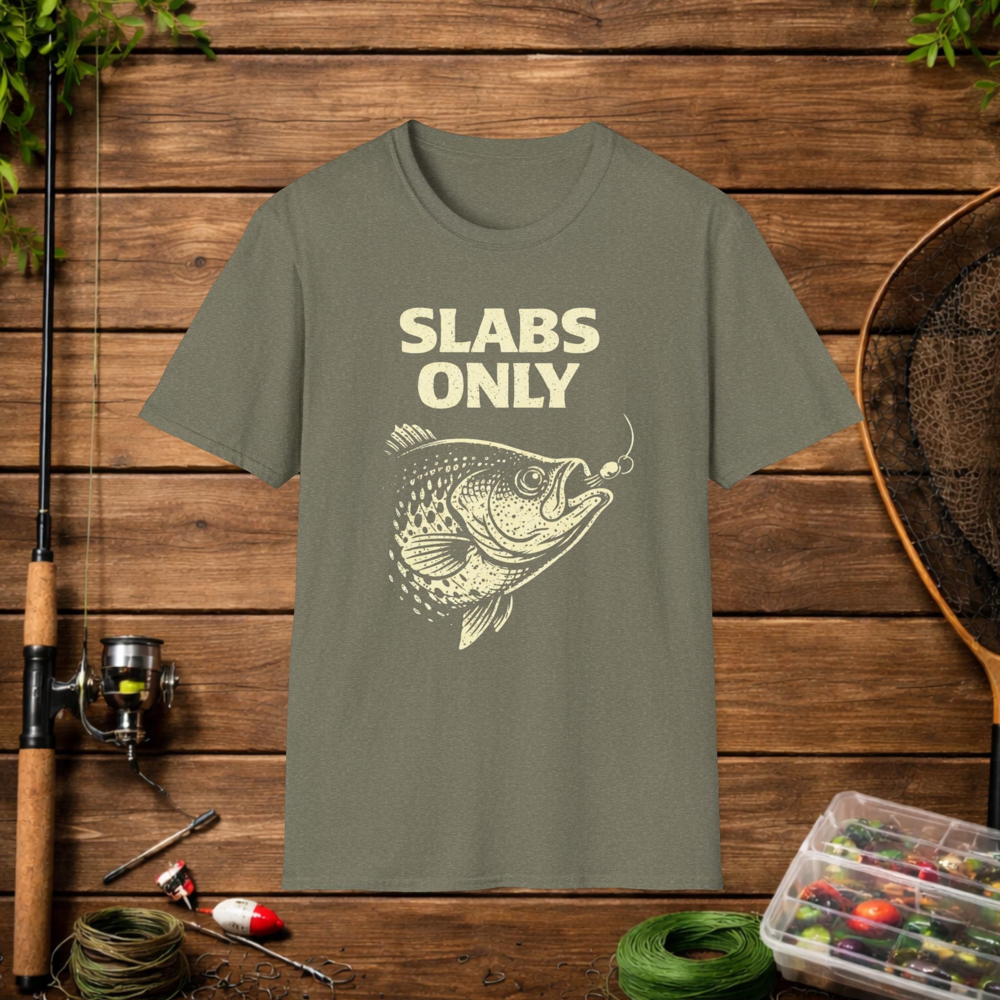 Slabs Only Crappie Fishing Shirt – Minimal Crappie Head Jig Tee – Funny Crappie Angler Shirt – Fisherman Gift