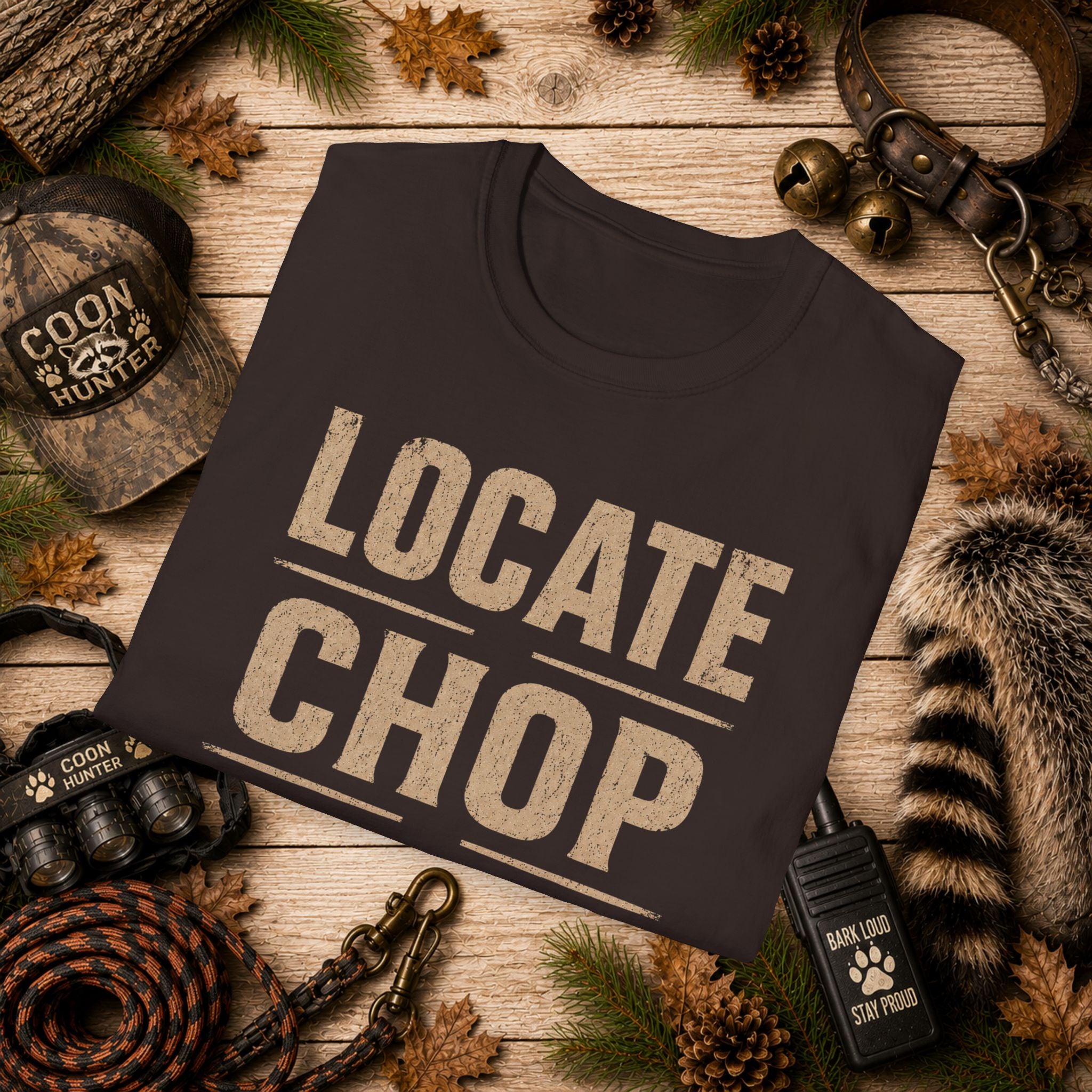 Locate Chop Tree Coon Hunting T-Shirt | Vintage Houndsman Graphic Tee | Wild Wonderful Wear