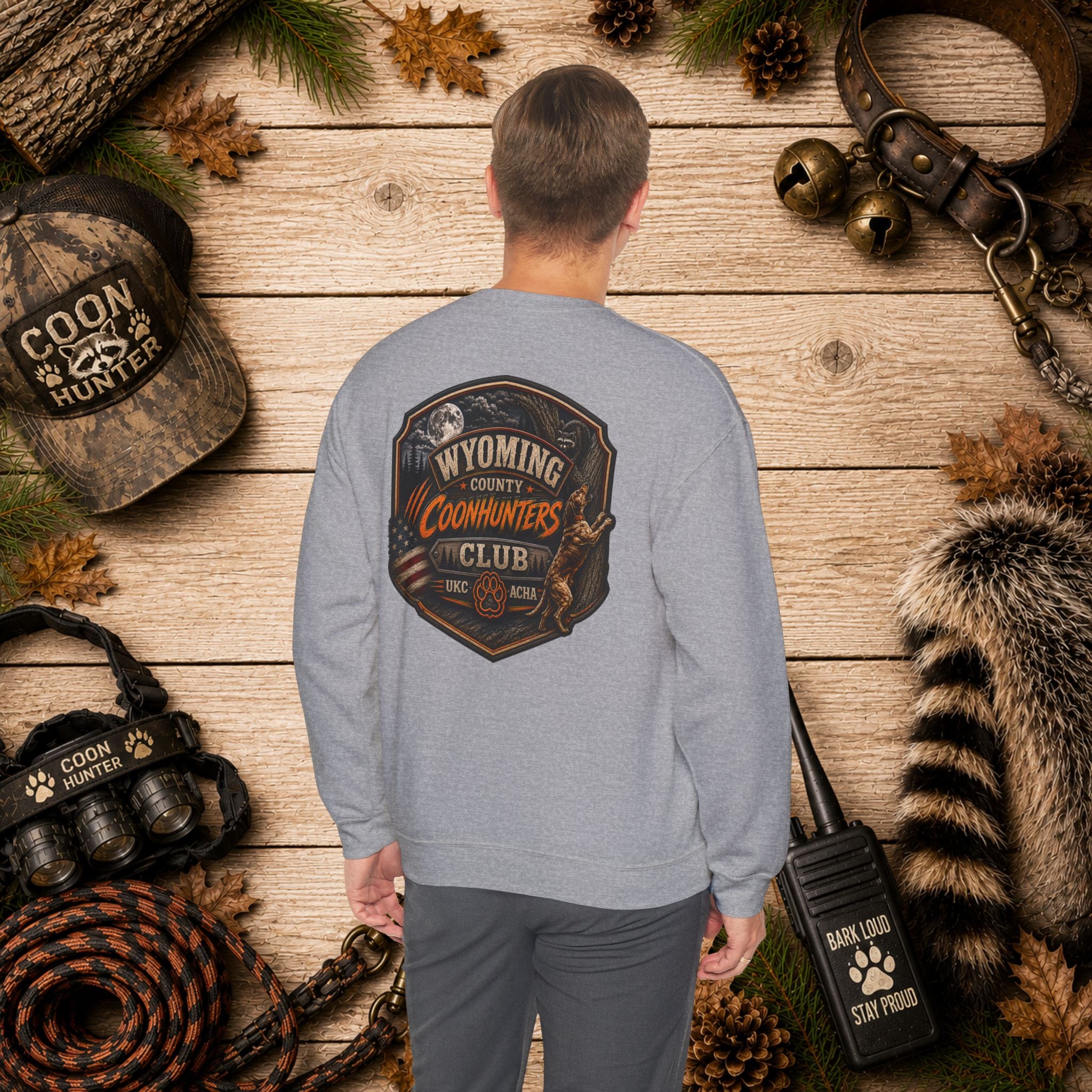 Wyoming County Coonhunters Club Sweatshirt Daul print Banner front/Badge back
